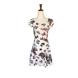 Vintage Rare 80s 90s Betsey Johnson Sailor Jerry Tattoo Mini Skater Dress Sz S/M